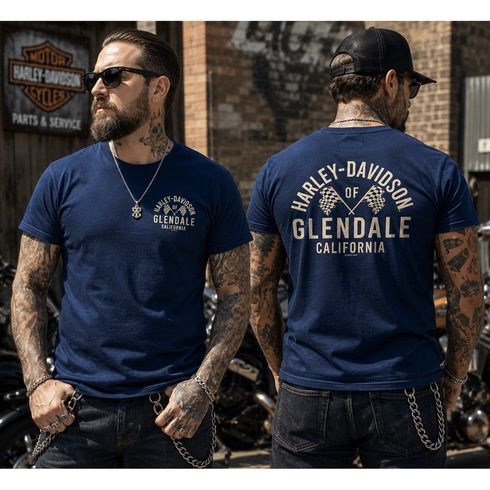 Harley Davidson Glendale California Navy Biker Graphic T-Shirt Motorcycle Men XL